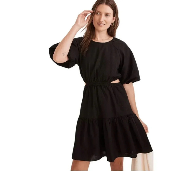 Madewell Dresses & Skirts - Madewell Seersucker Puff Sleeve Cutout Mini Dress Sz Xl New